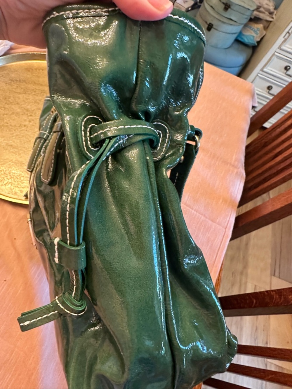 Vintage Y2K Dooney & Bourke Green Patent medium Chiara Leather tote bag NWT - Picture 9 of 11